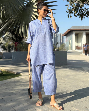 Silver Hoops Kurta Set in Blue