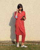 Postcard Co-ord Set in Brick Red