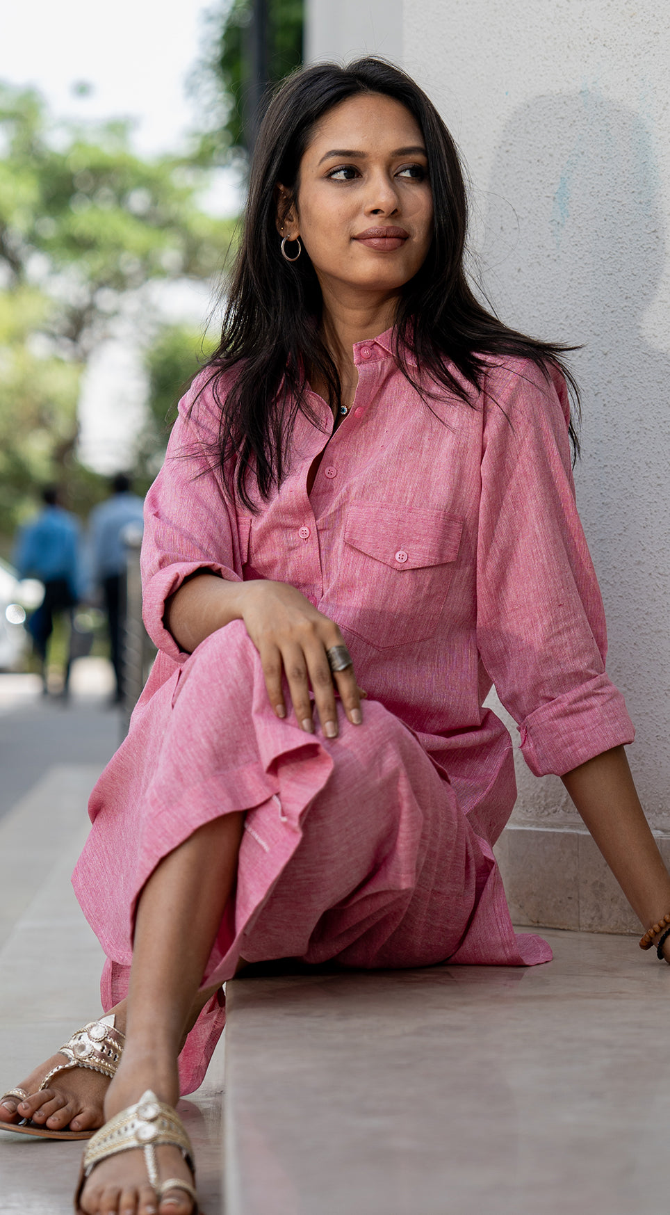 Bougainvillea Kurta Set in Spring Pink