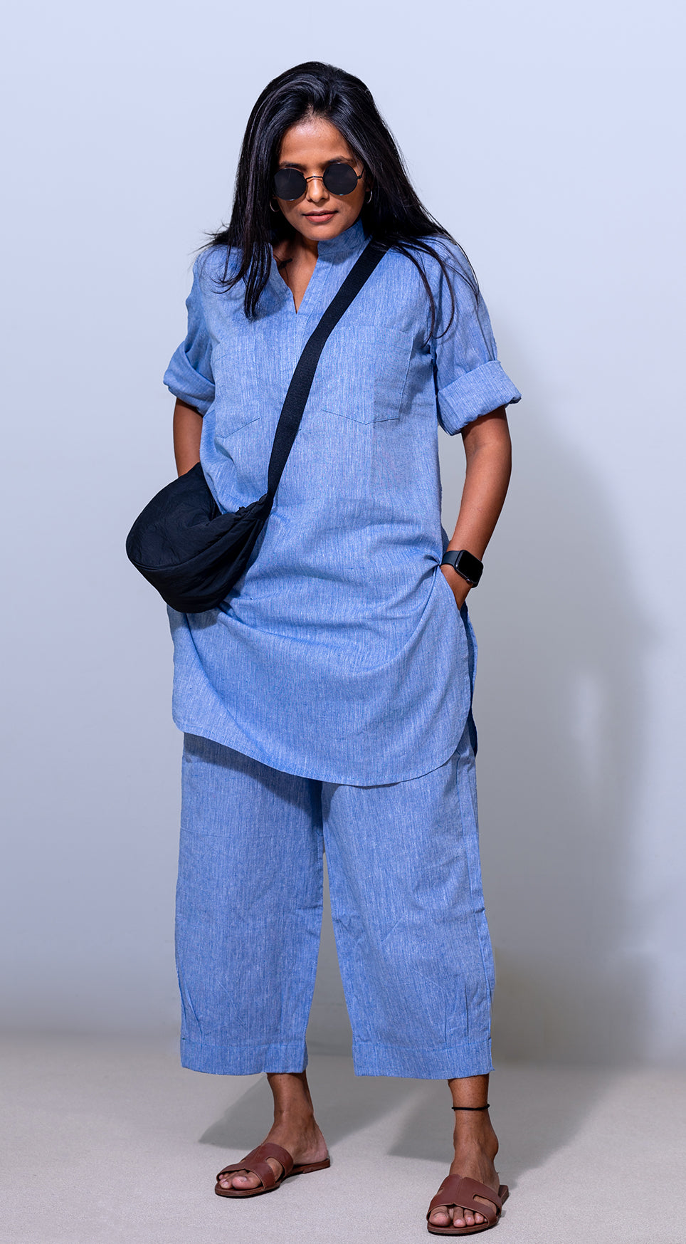 Silver Hoops Kurta Set in Blue