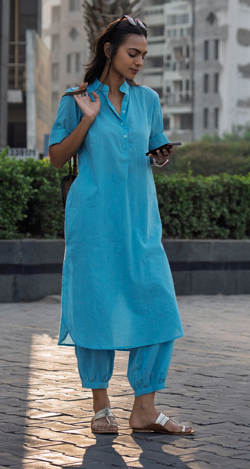 Butter Toast Kurta Co-Ord Set in Aqua Blue