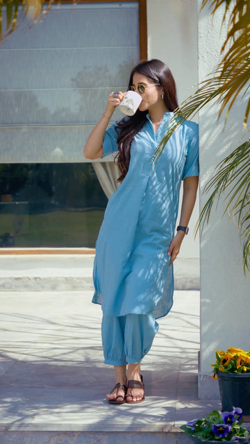 Butter Toast Kurta Co-Ord Set in Aqua Blue