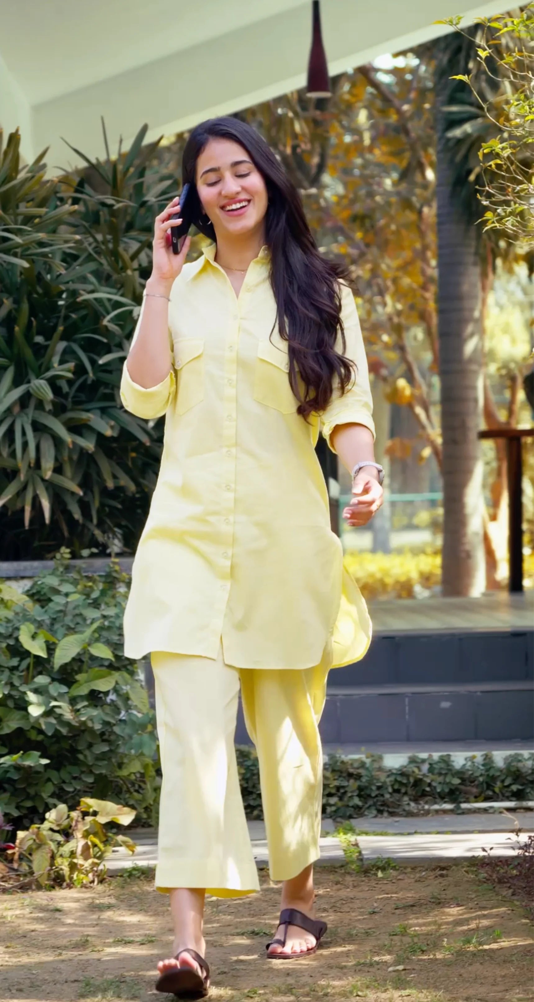 Bougainvillea Kurta Set in Butter Yellow