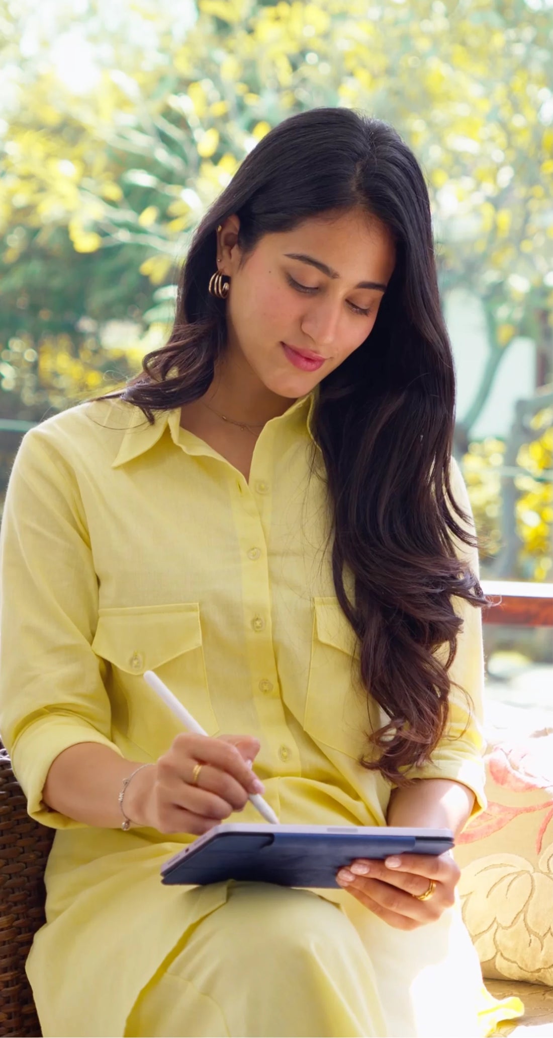 Bougainvillea Kurta Set in Butter Yellow