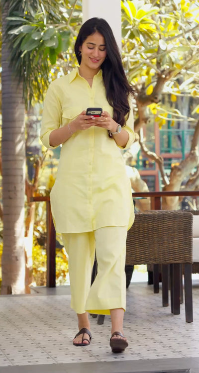 Bougainvillea Kurta Set in Butter Yellow