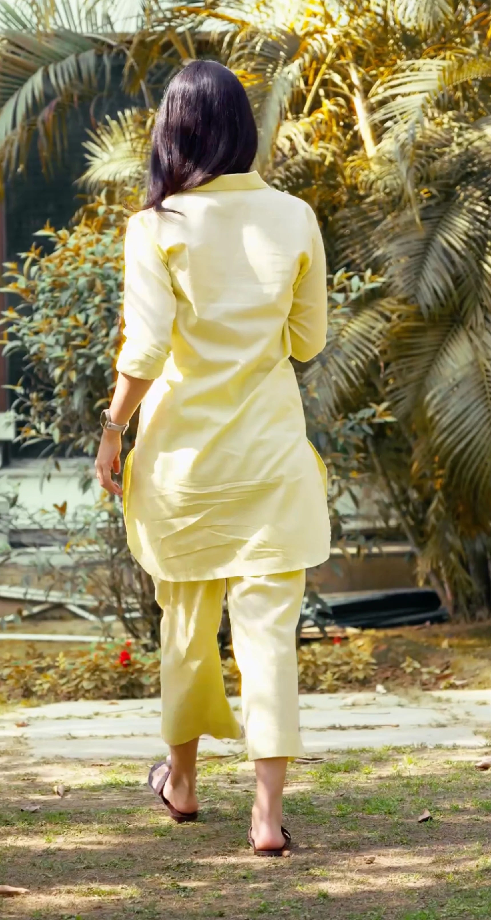 Bougainvillea Kurta Set in Butter Yellow