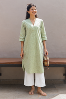 Sudoku Co-ord Set in Sage Green with Ivory Pants