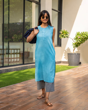 First Rain Kurta Set in Aqua Blue