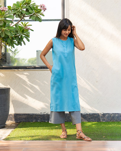 First Rain Kurta Set in Aqua Blue