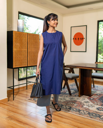 First Rain Kurta Set in Ink Blue
