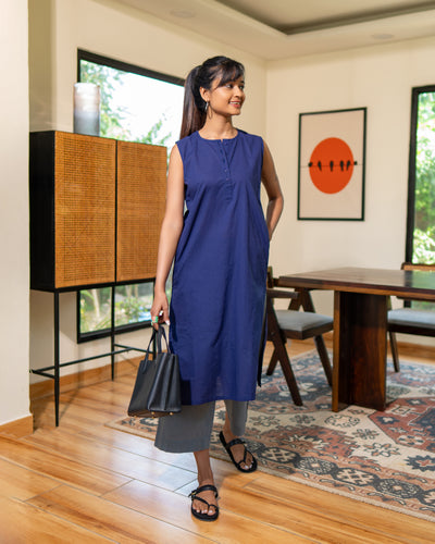 First Rain Kurta Set in Ink Blue