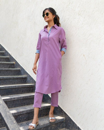 Postcard Co-ord Set in Light Plum