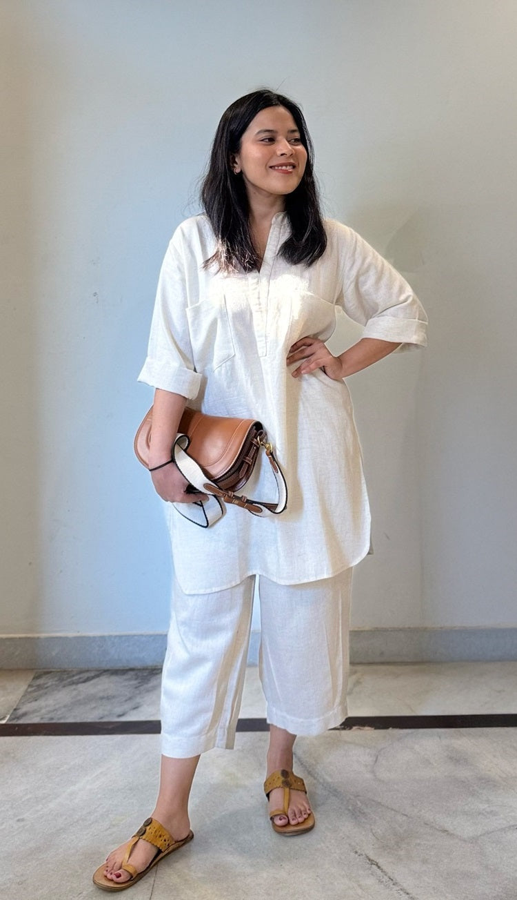 Silver Hoops Kurta in Off-White