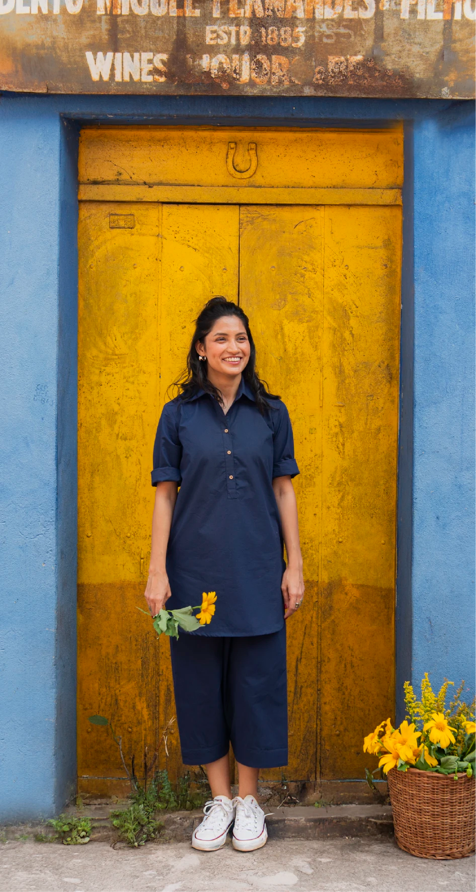 Beach Walk Kurta in Navy