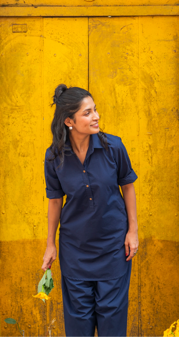 Beach Walk Kurta in Navy
