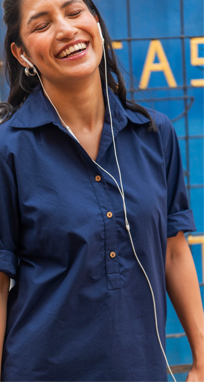 Beach Walk Kurta in Navy