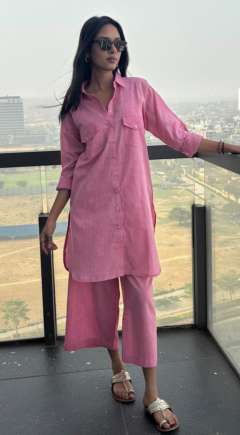 Bougainvillea Kurta Set in Spring Pink