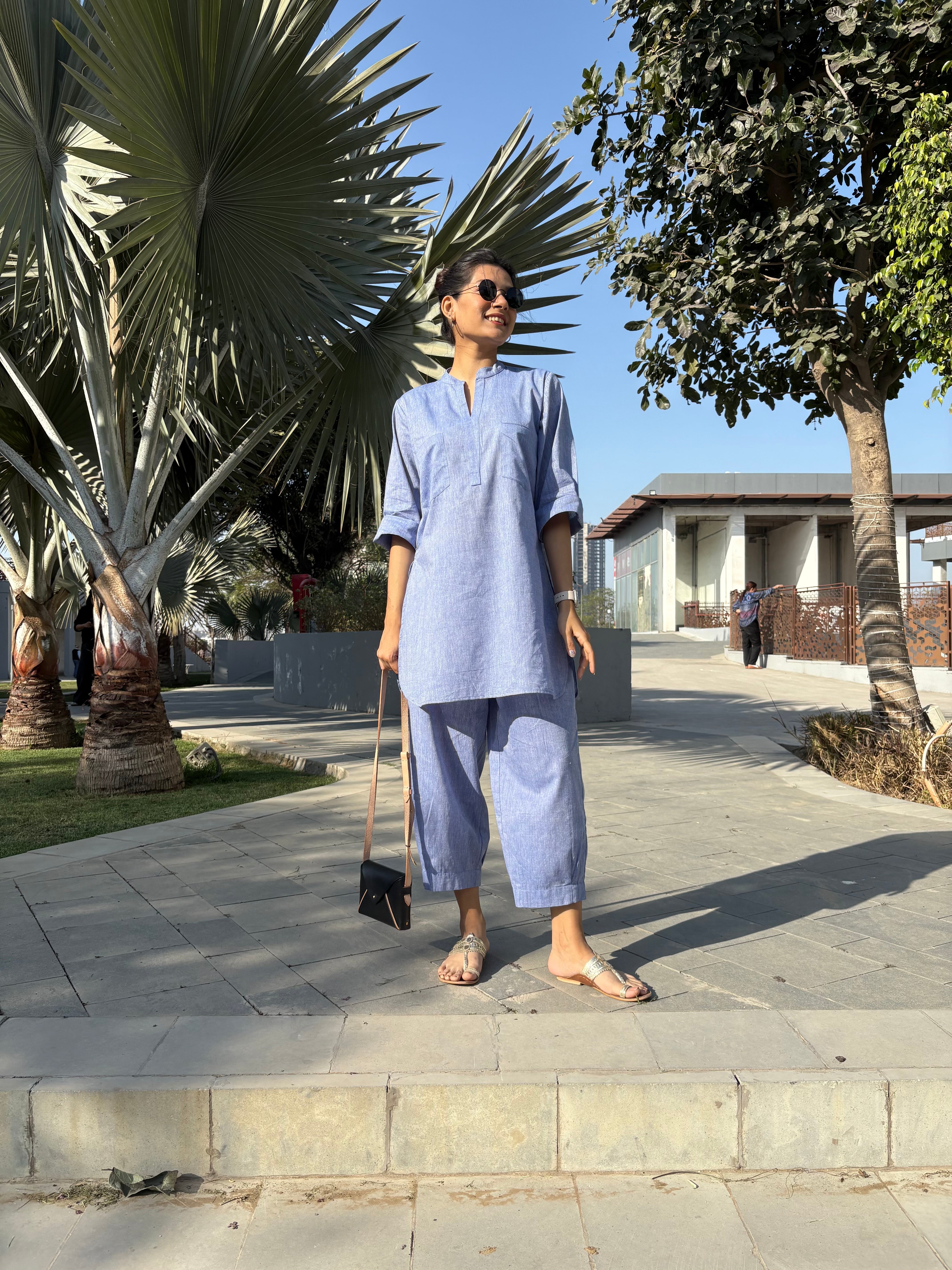 Silver Hoops Kurta Set in Blue