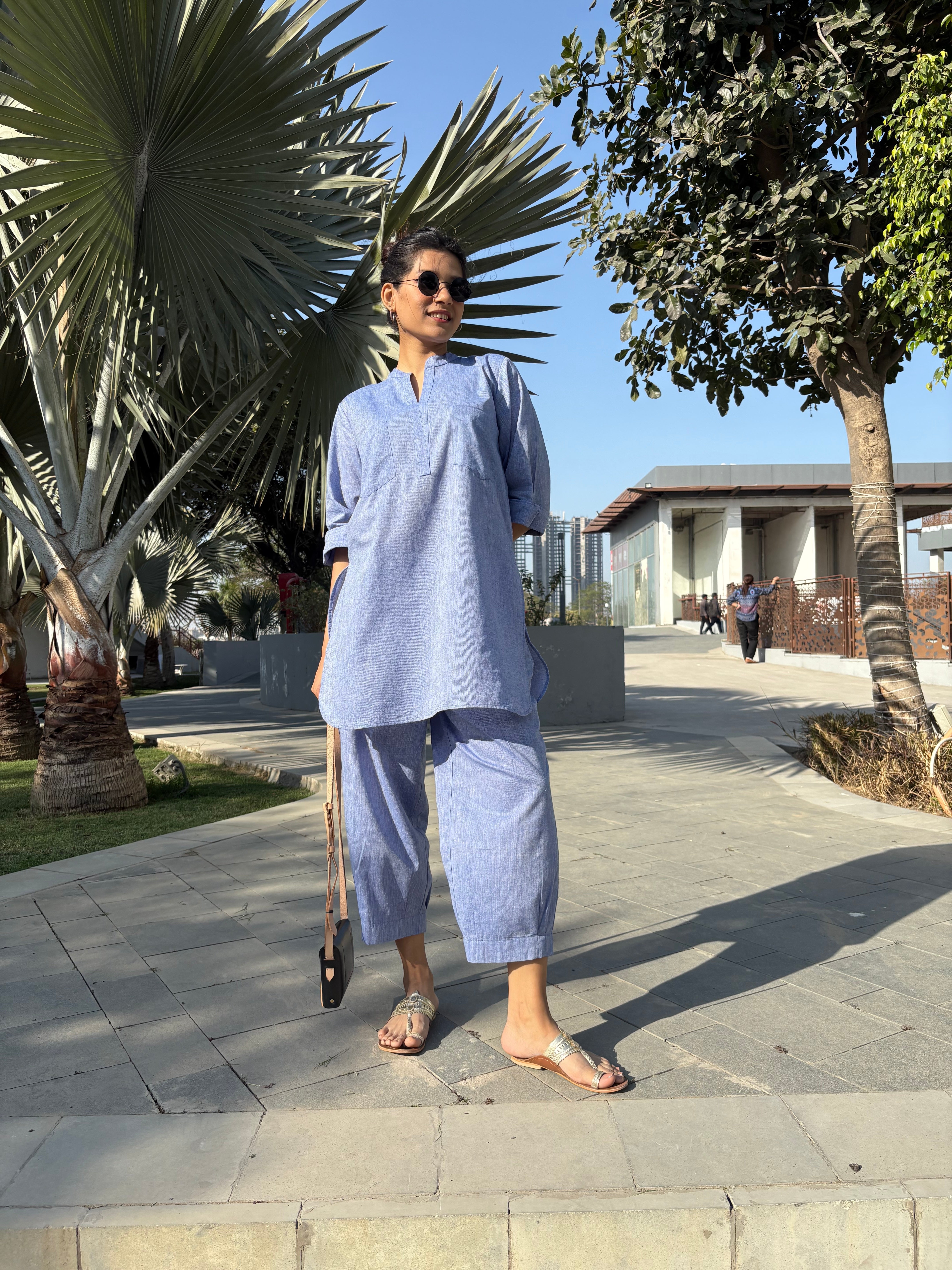 Silver Hoops Kurta Set in Blue