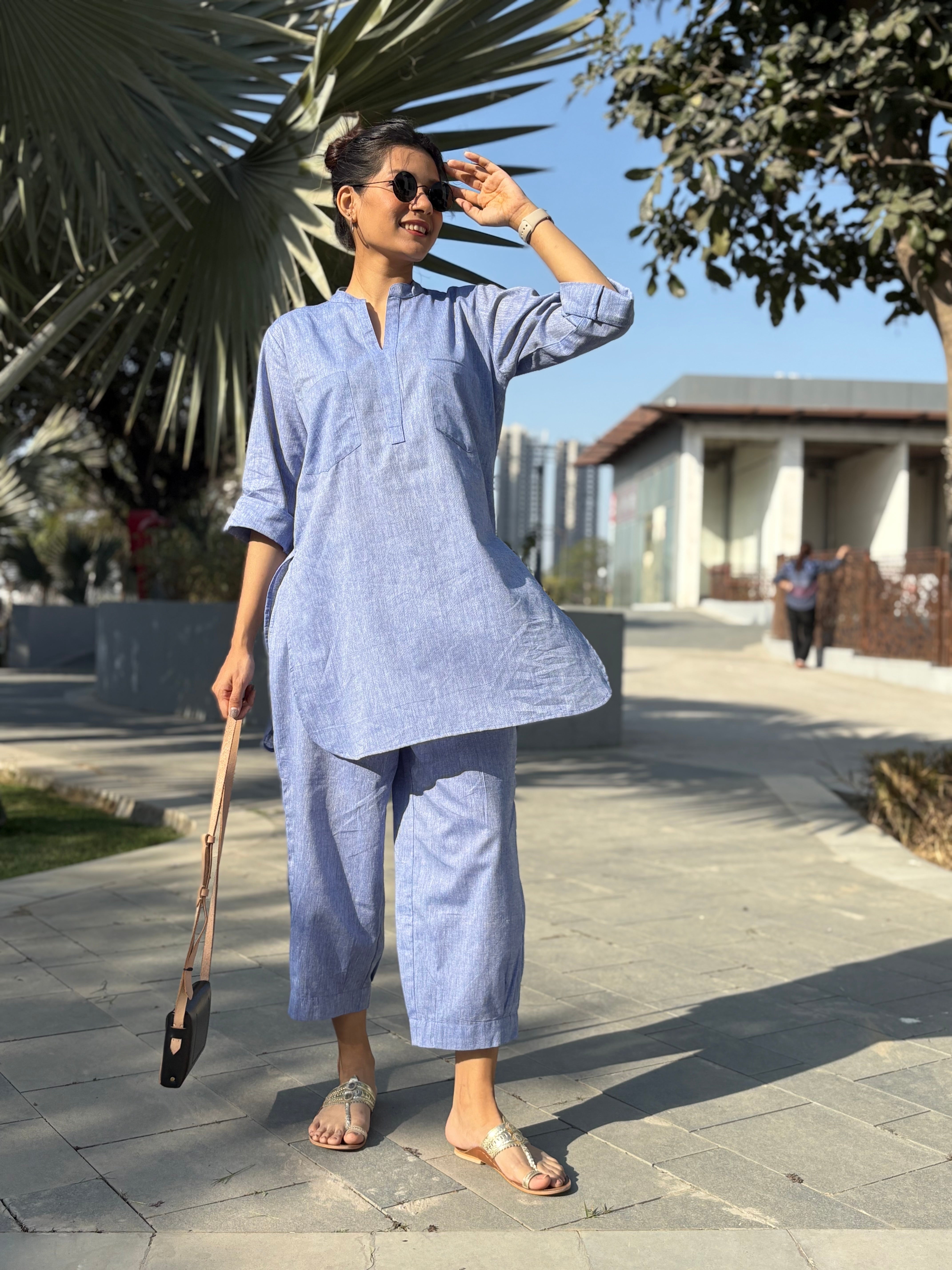 Silver Hoops Kurta Set in Blue