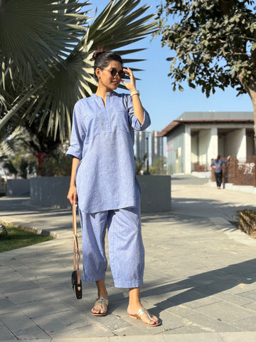 Silver Hoops Kurta Set in Blue