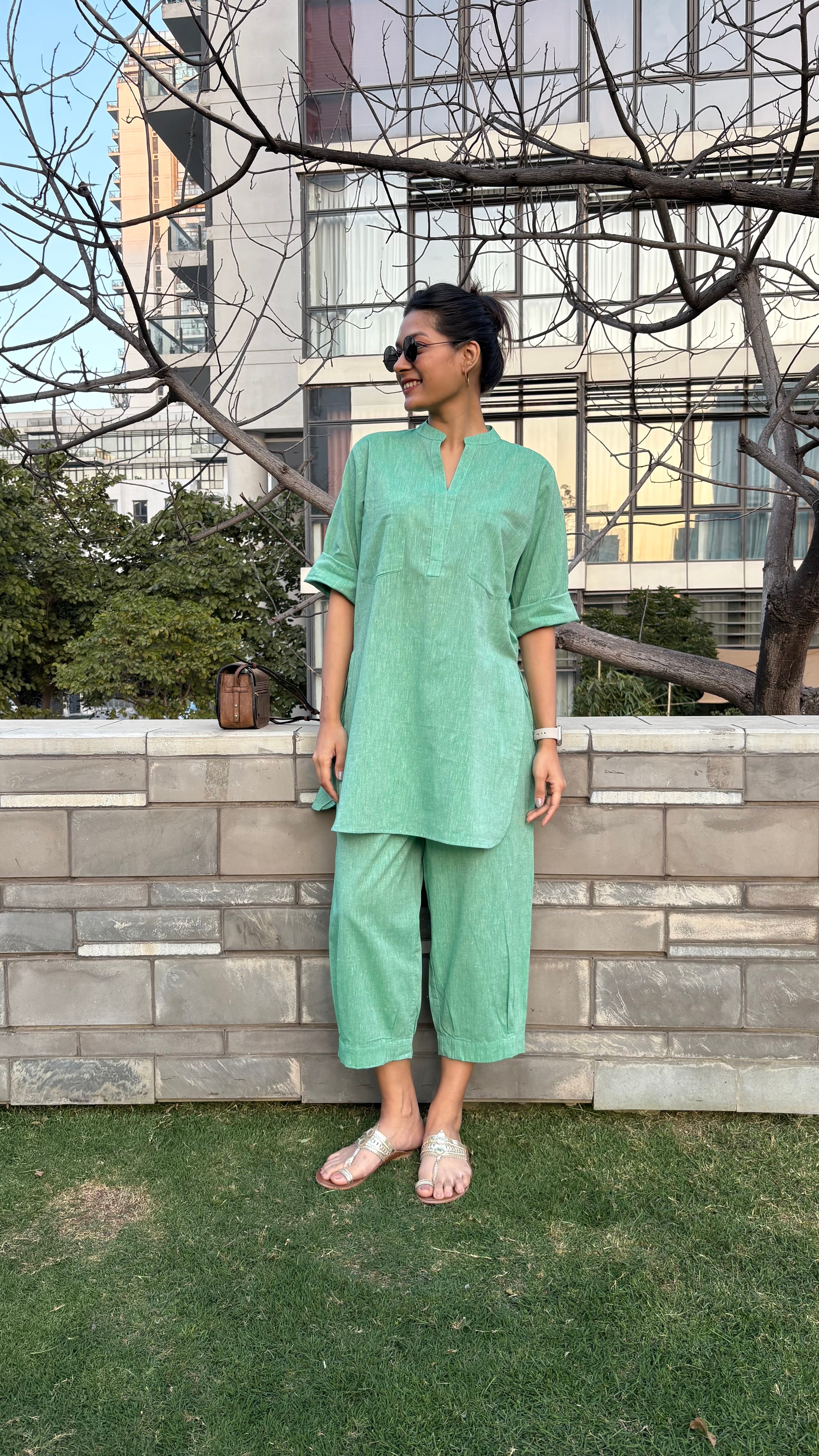 Silver Hoops Kurta in Green