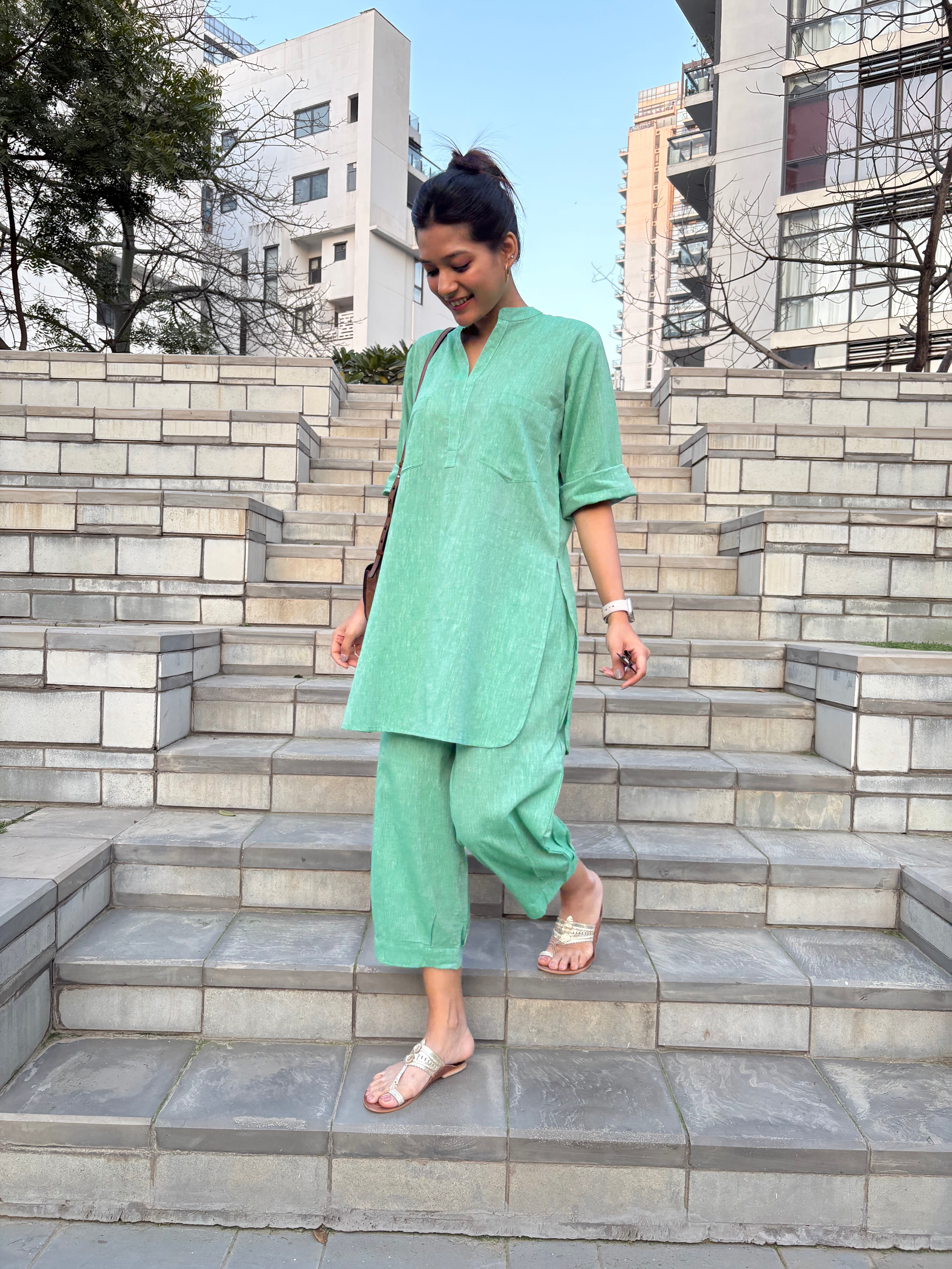 Silver Hoops Kurta in Green