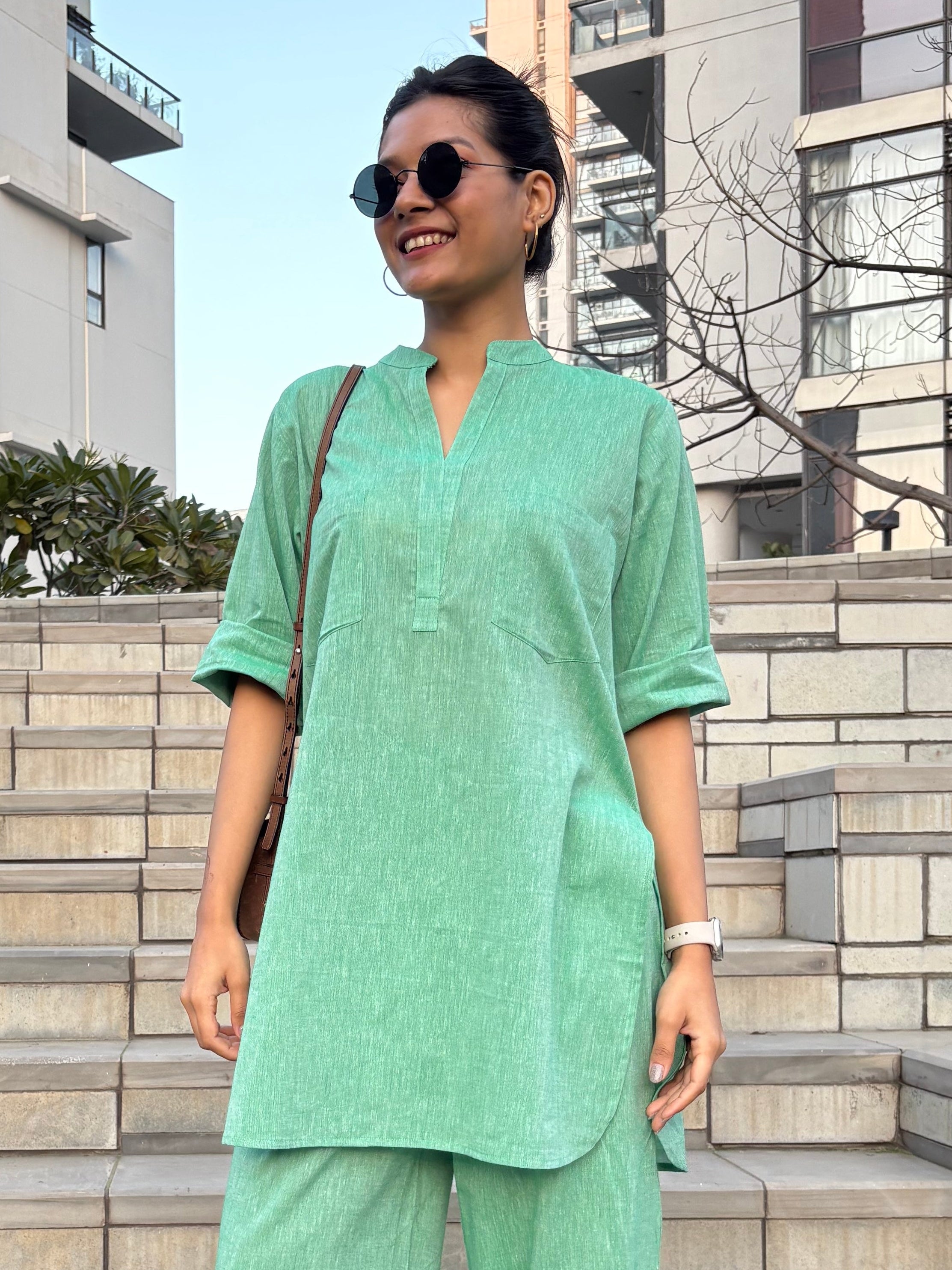 Silver Hoops Kurta in Green