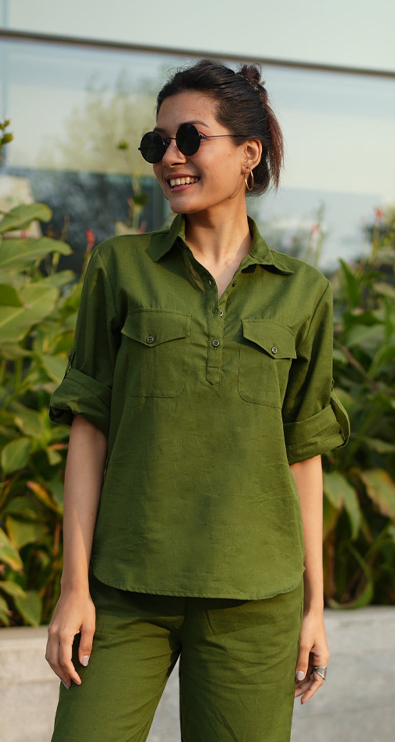 Masala Chai Co-Ord Set in Olive Green