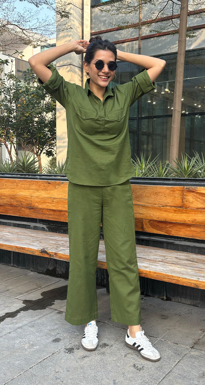 Masala Chai Co-Ord Set in Olive Green