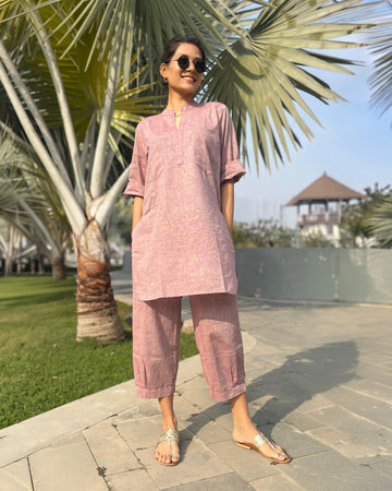 Silver Hoops Kurta Co-Ord Set in Burgundy