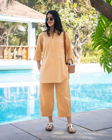 Silver Hoops Kurta Set in Peach