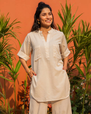 Silver Hoops Kurta in Off-White