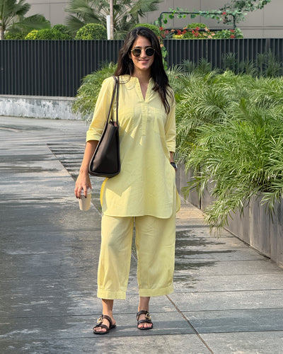 Silver Hoops Kurta Set in Yellow