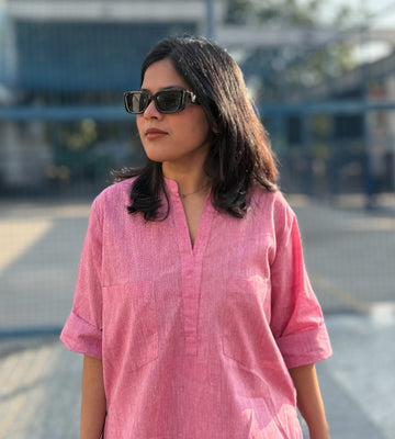 Silver Hoops Kurta Co-Ord Set in Spring Pink 2