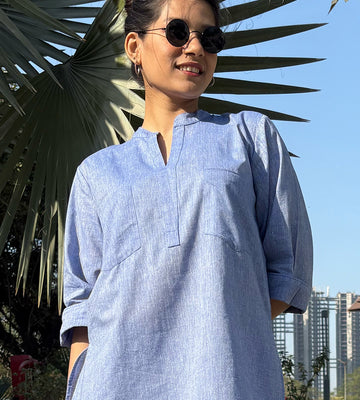 Silver Hoops Kurta Set in Blue 1