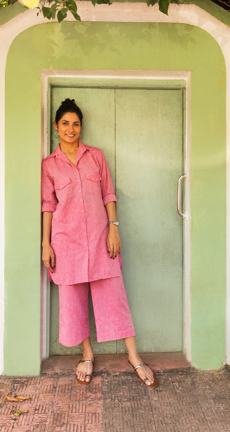 Bougainvillea Kurta Set in Spring Pink
