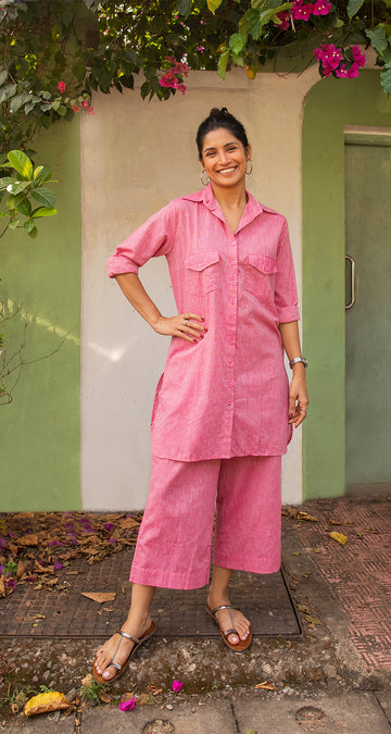 Bougainvillea Kurta Set in Spring Pink