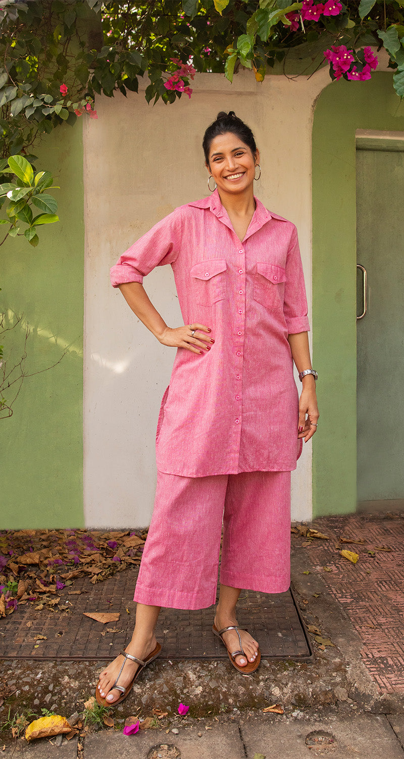 Bougainvillea Kurta Set in Spring Pink