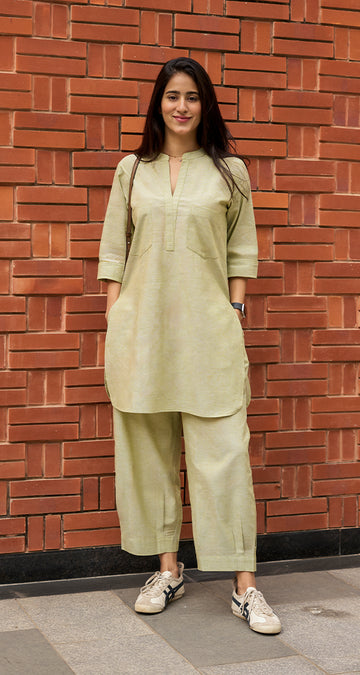 Silver Hoops Kurta Set in Sage Green