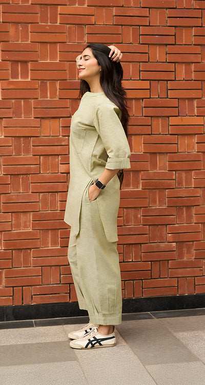 Silver Hoops Kurta Set in Sage Green