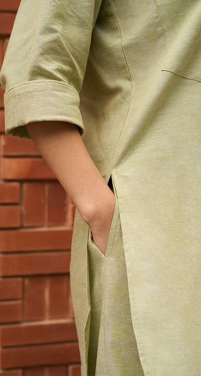 Silver Hoops Kurta Set in Sage Green