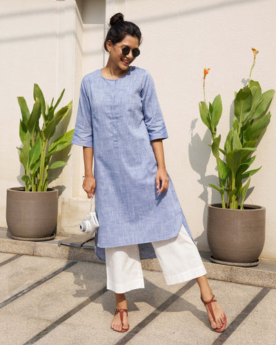 Ink Pen Kurta Set in Blue