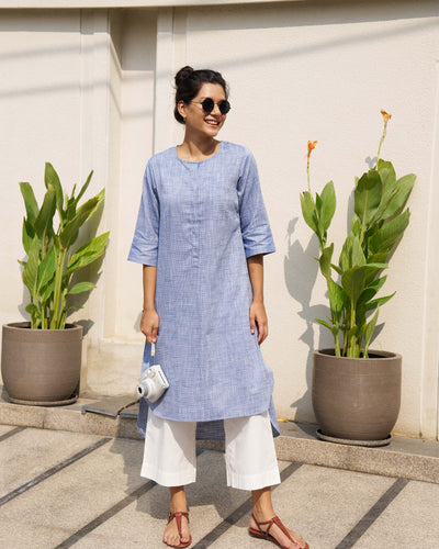Ink Pen Kurta Set in Blue