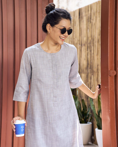 Ink Pen Kurta in Mist Grey