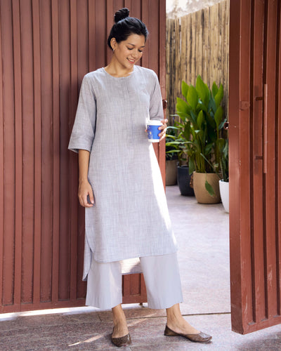 Ink Pen Kurta in Mist Grey