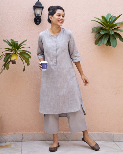 Ink Pen Kurta in Mist Grey