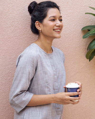Ink Pen Kurta in Mist Grey