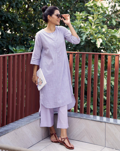 Ink Pen Kurta Set in Lilac