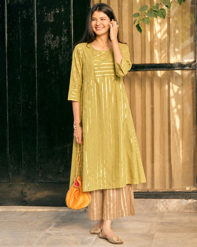 Kaju Katli Kurta Set in Sage Green and Sand